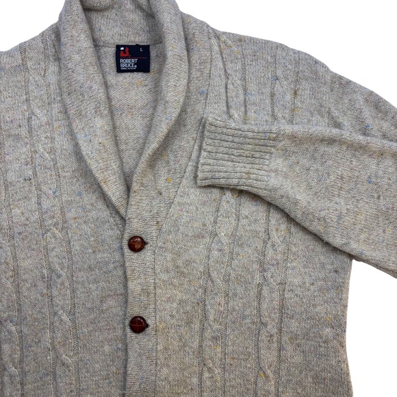 Robert Bruce Other - Robert Bruce Vintage Mens Large Shawl Collar Cable Knit Cardigan Sweater Tan USA